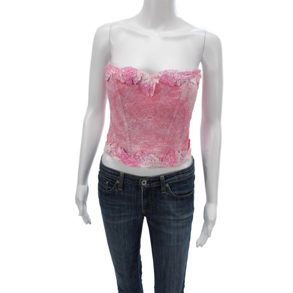 Love Shack Fancy Womens Cropped Square Neck Sleeveless Pink Top Zip Size 6